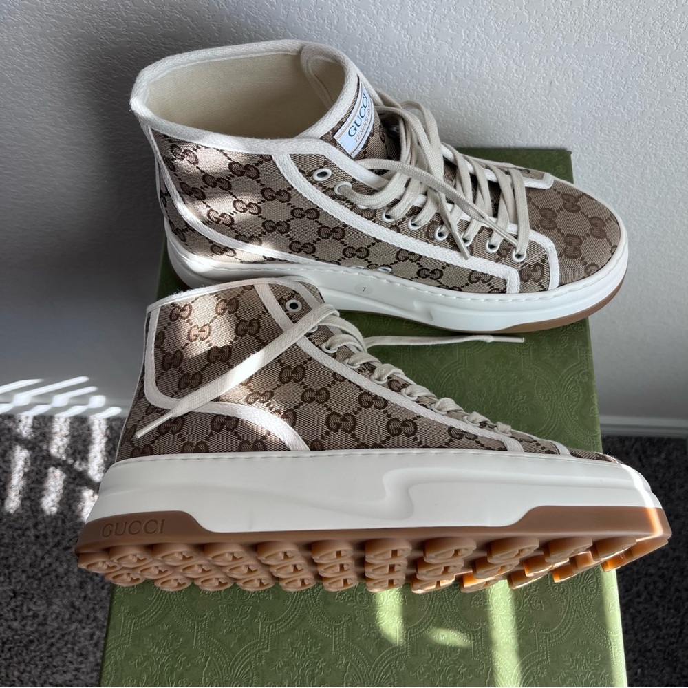 SOLD NEW Gucci 1977 Tennis High Top GG Monogram Sneakers UK M 7 / US M 8 / W 10 - Picture 12 of 16